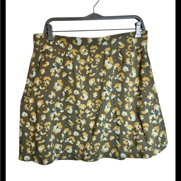 Pact Organic Cotton Green Leopard Fit And Flare Skirt Size XL - Picture 2 of 5